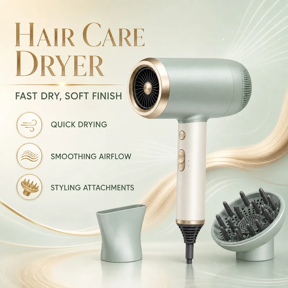 Green Hair Dryer Mockup with Attachments｜AI Image Generation Prompts