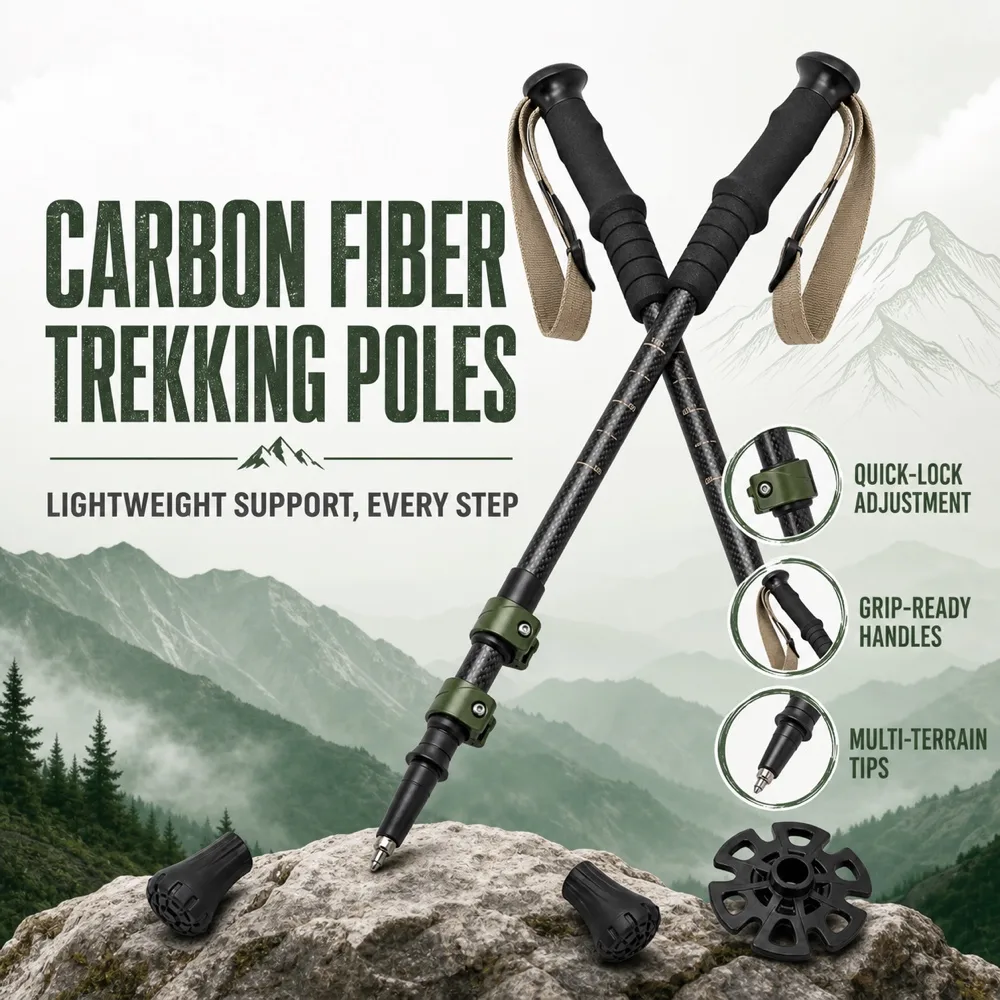 Lightweight Carbon Fiber Telescopic Trekking Poles for Hikin｜AI Image Generation Prompts