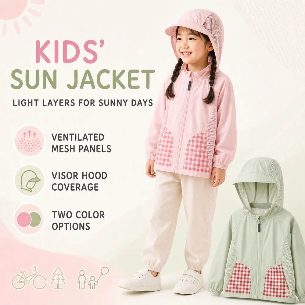 Kids UPF 50+ Breathable Hooded Sun Jacket Mockup｜AI Image Generation Prompts