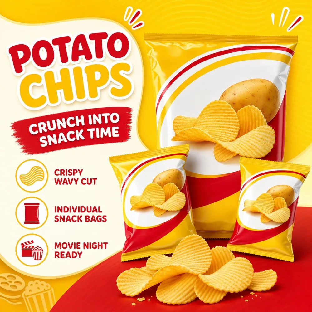 Crunchy Potato Chips Packaging Mockup Design｜AI Image Generation Prompts