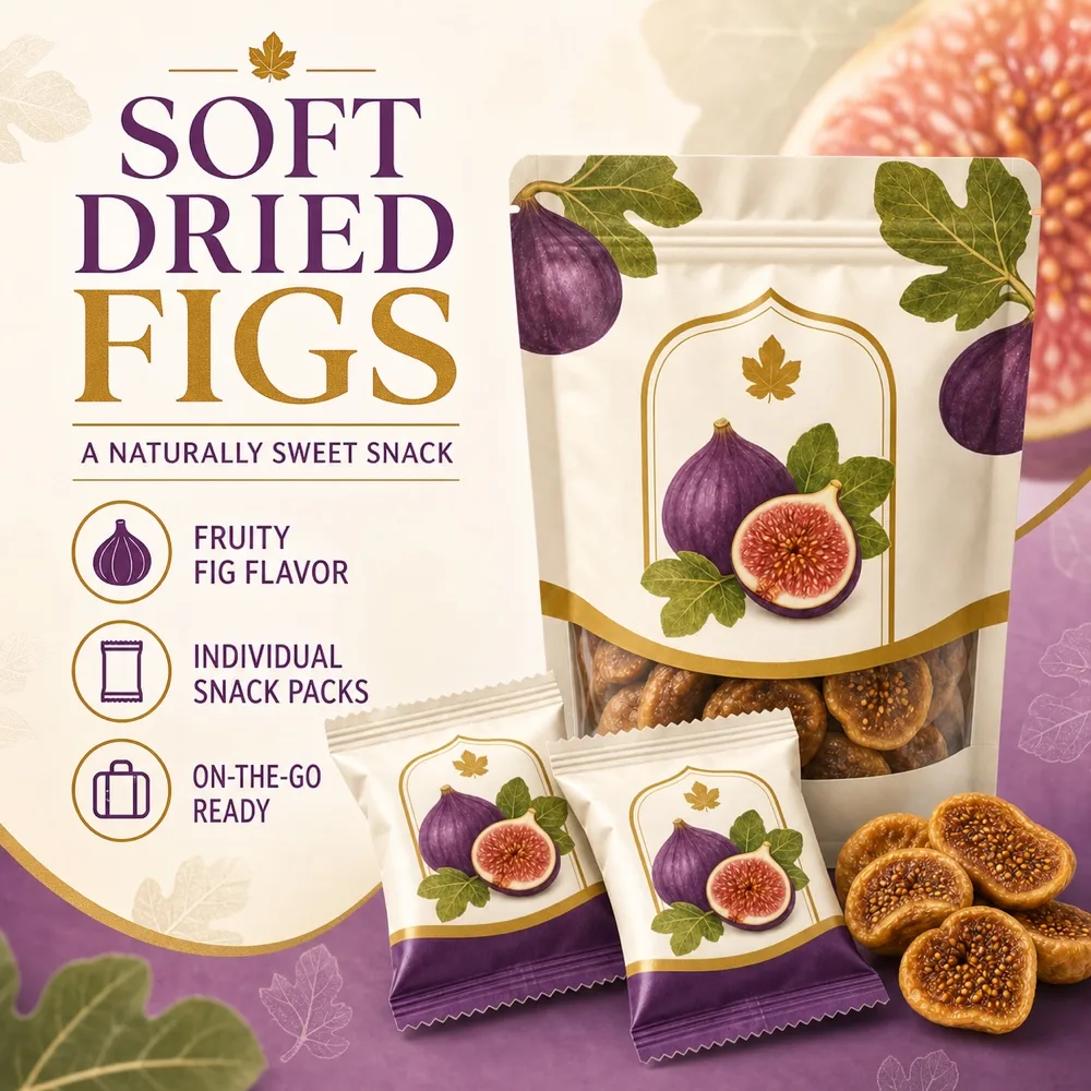 Soft Dried Figs Snack Packaging with Fresh Figs｜AI Image Generation Prompts