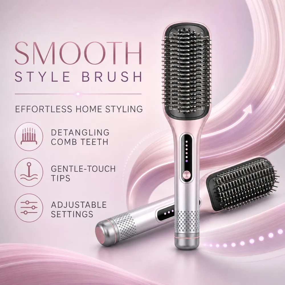 Pink Electric Hair Straightening Brush Mockup｜AI Image Generation Prompts