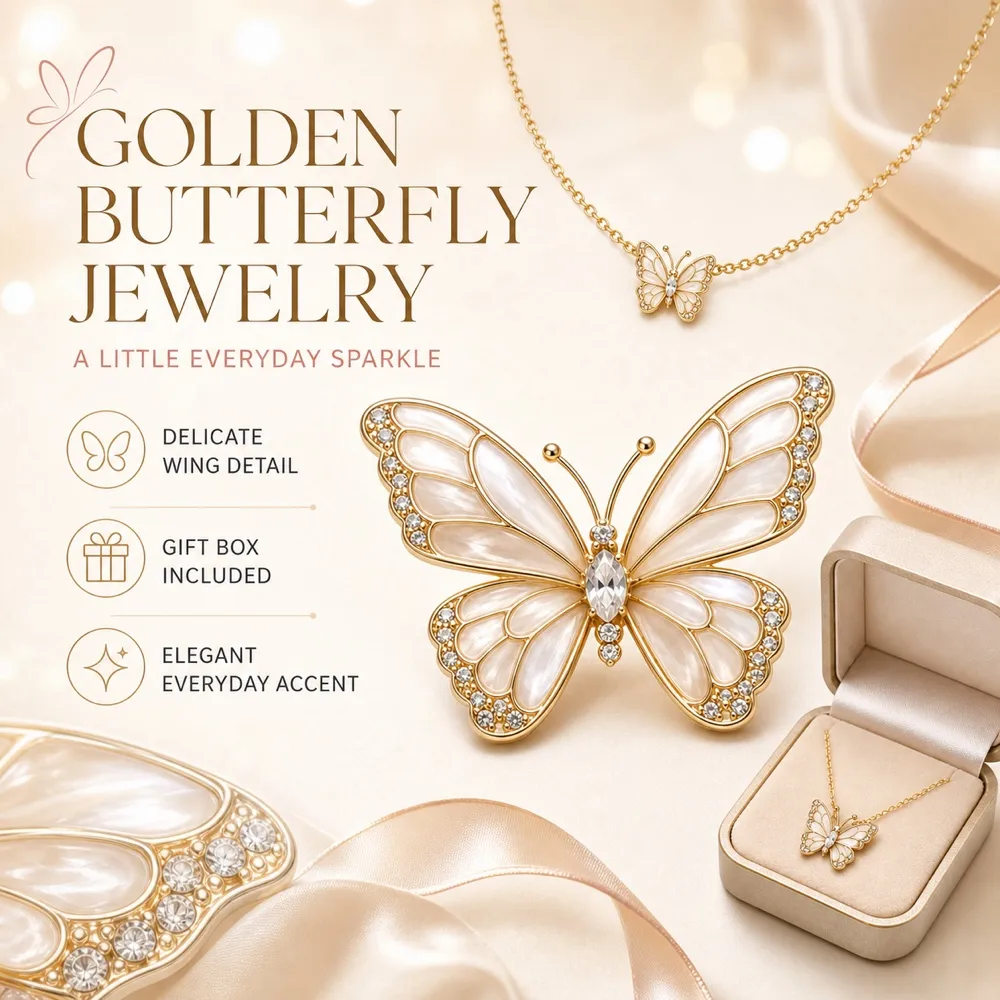 Gilded Butterfly Necklace and Brooch Jewelry Set｜AI Image Generation Prompts
