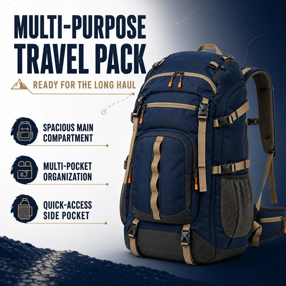 Large Capacity Blue 50L Travel Backpack｜AI Image Generation Prompts