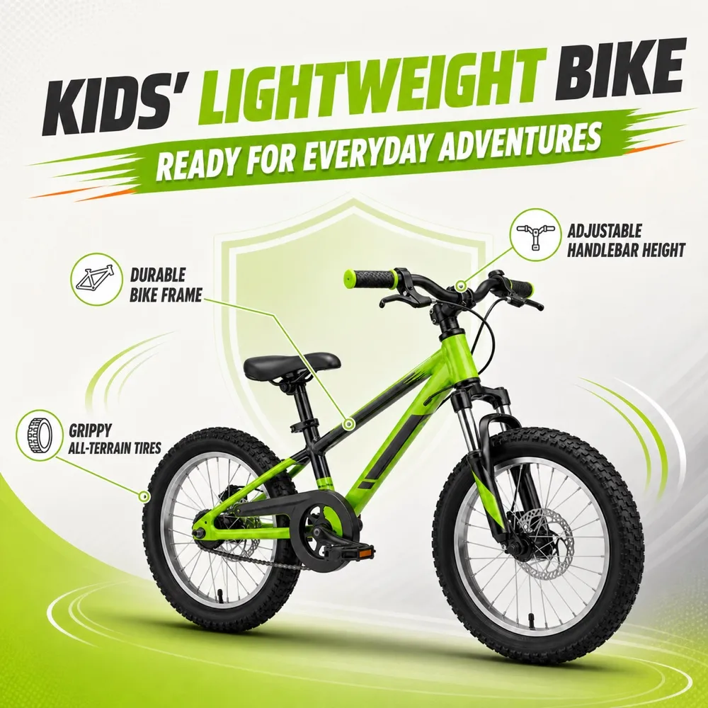 Green Lightweight Kids Bicycle For Ages 4-9｜AI Image Generation Prompts