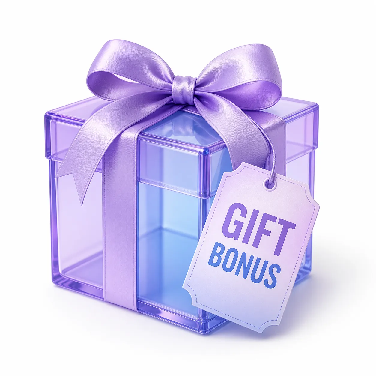 Purple transparent gift box with bonus tag｜AI Image Generation Prompts
