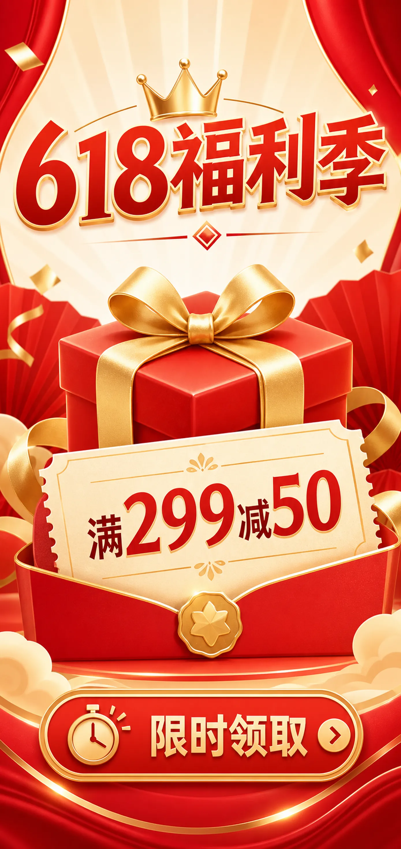 618 Shopping Festival Red Gift Box and Coupon Poster｜AI Image Generation Prompts