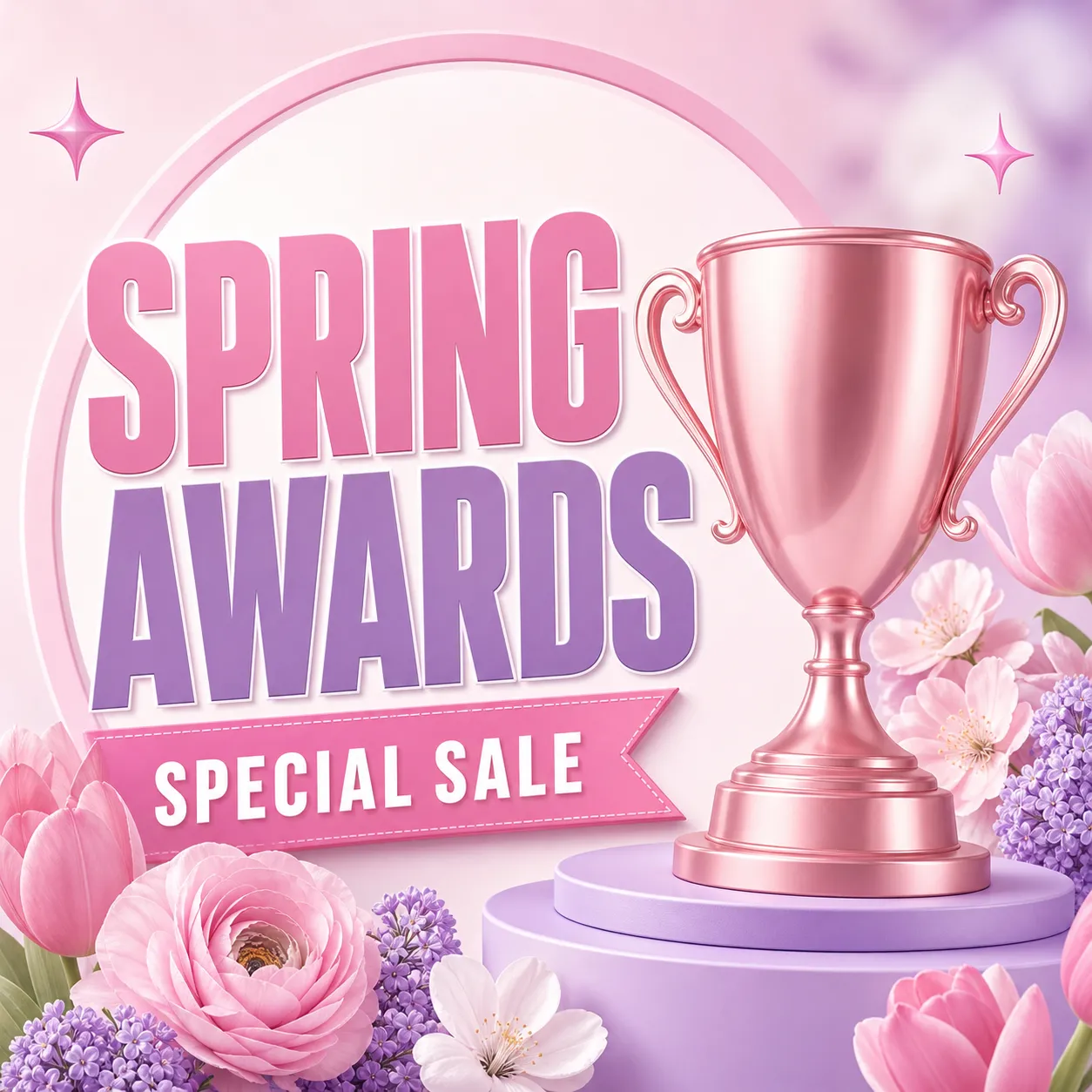 Spring Awards Special Sale Pink Trophy Banner｜AI Image Generation Prompts