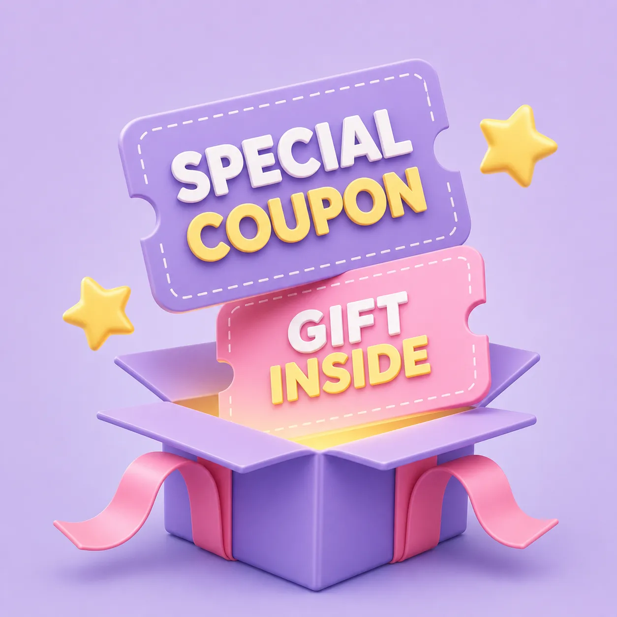 Purple Gift Box with Special Coupon and Gift Ticket｜AI Image Generation Prompts