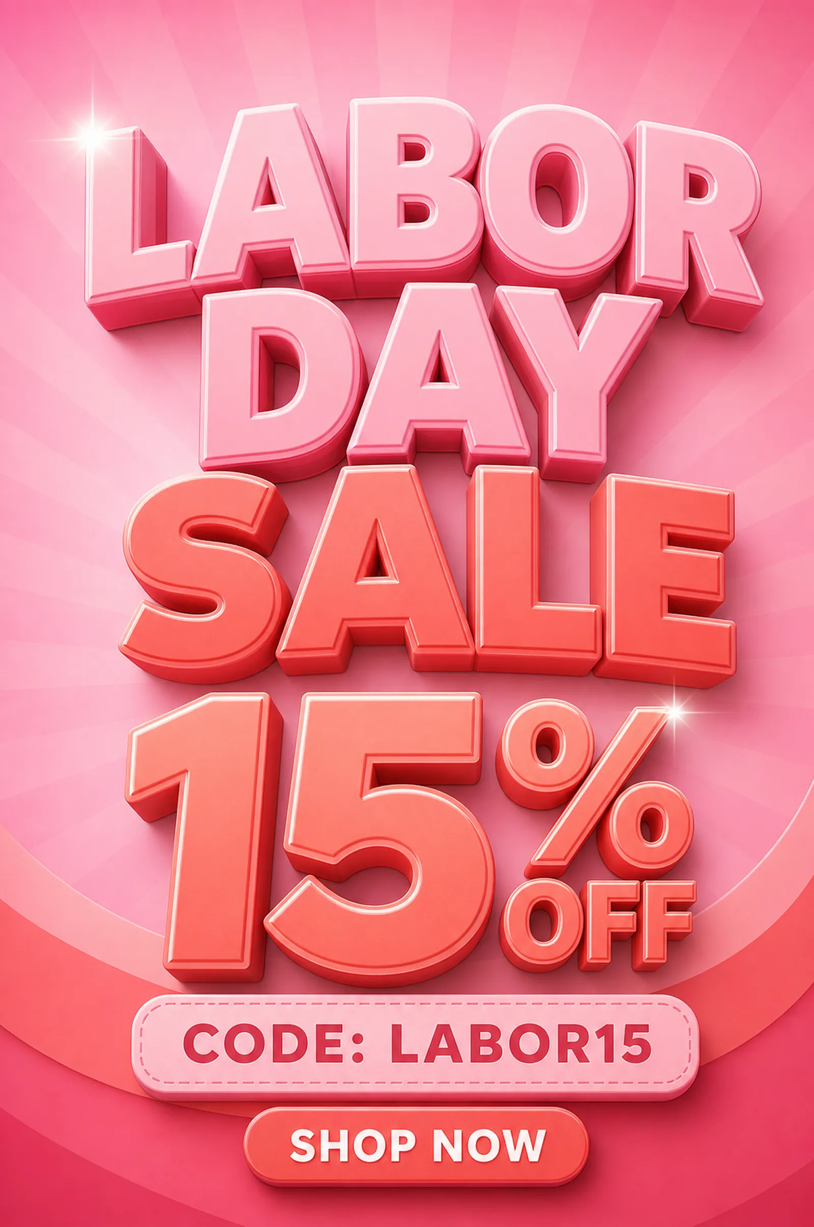 Labor Day Sale 15% Off 3D Pink Poster｜AI Image Generation Prompts
