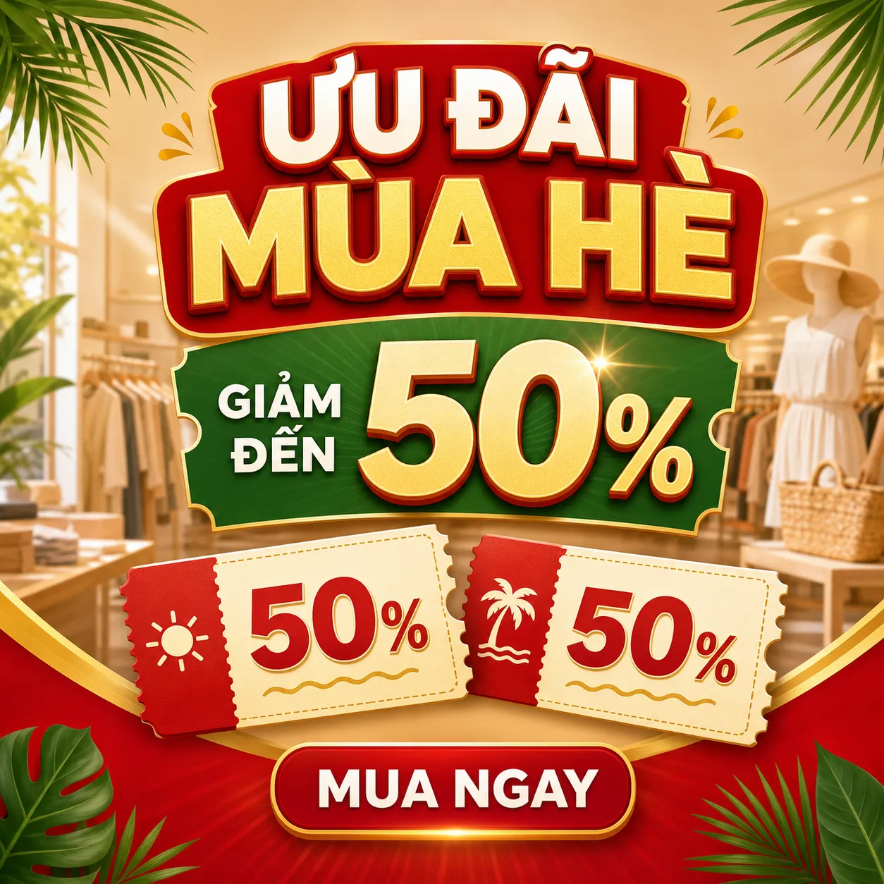Summer Sale Banner 50% Discount Clothing Store｜AI Image Generation Prompts