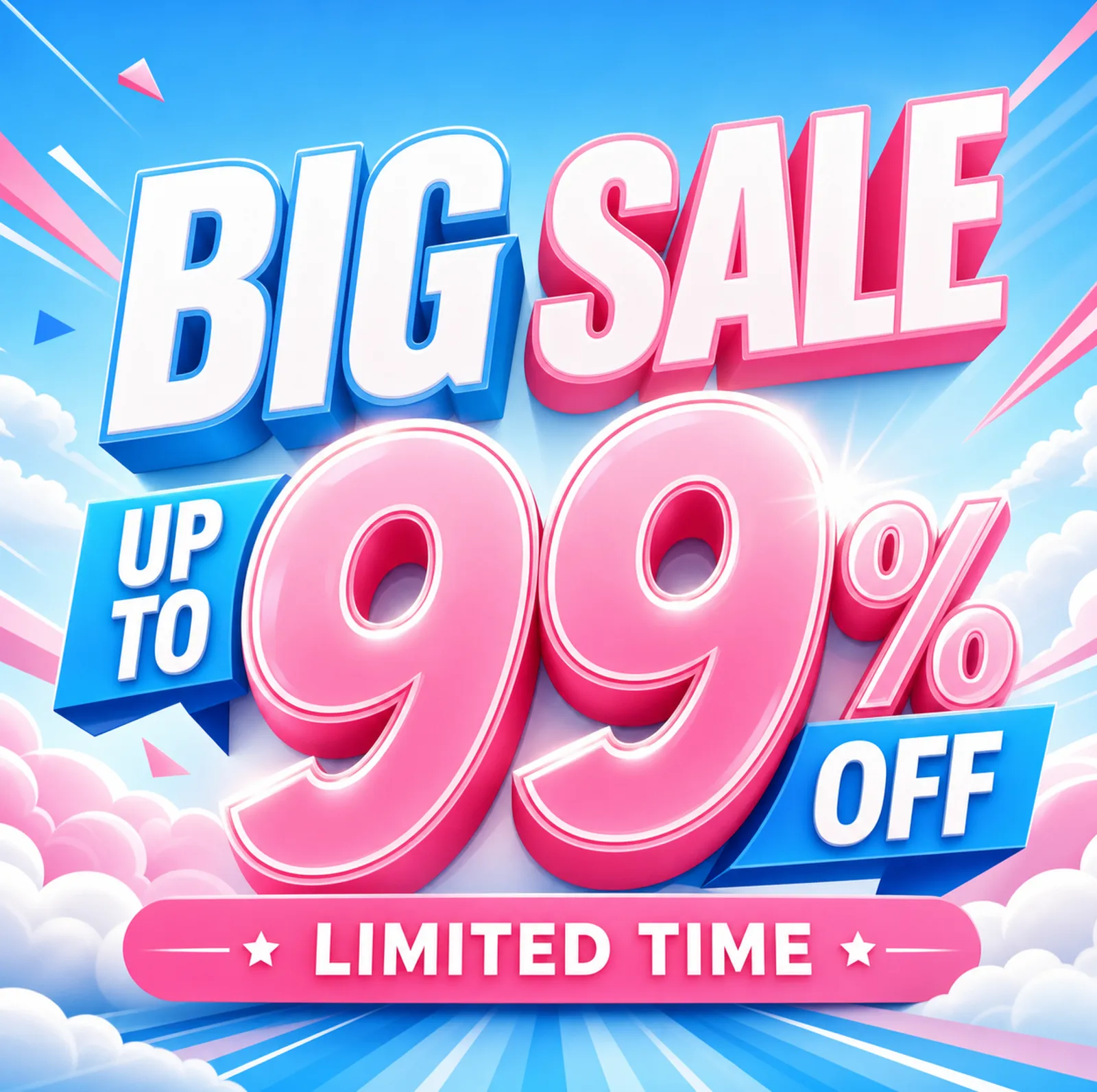 Big Sale Up To 99% Off Limited Time Offer Banner｜AI Image Generation Prompts