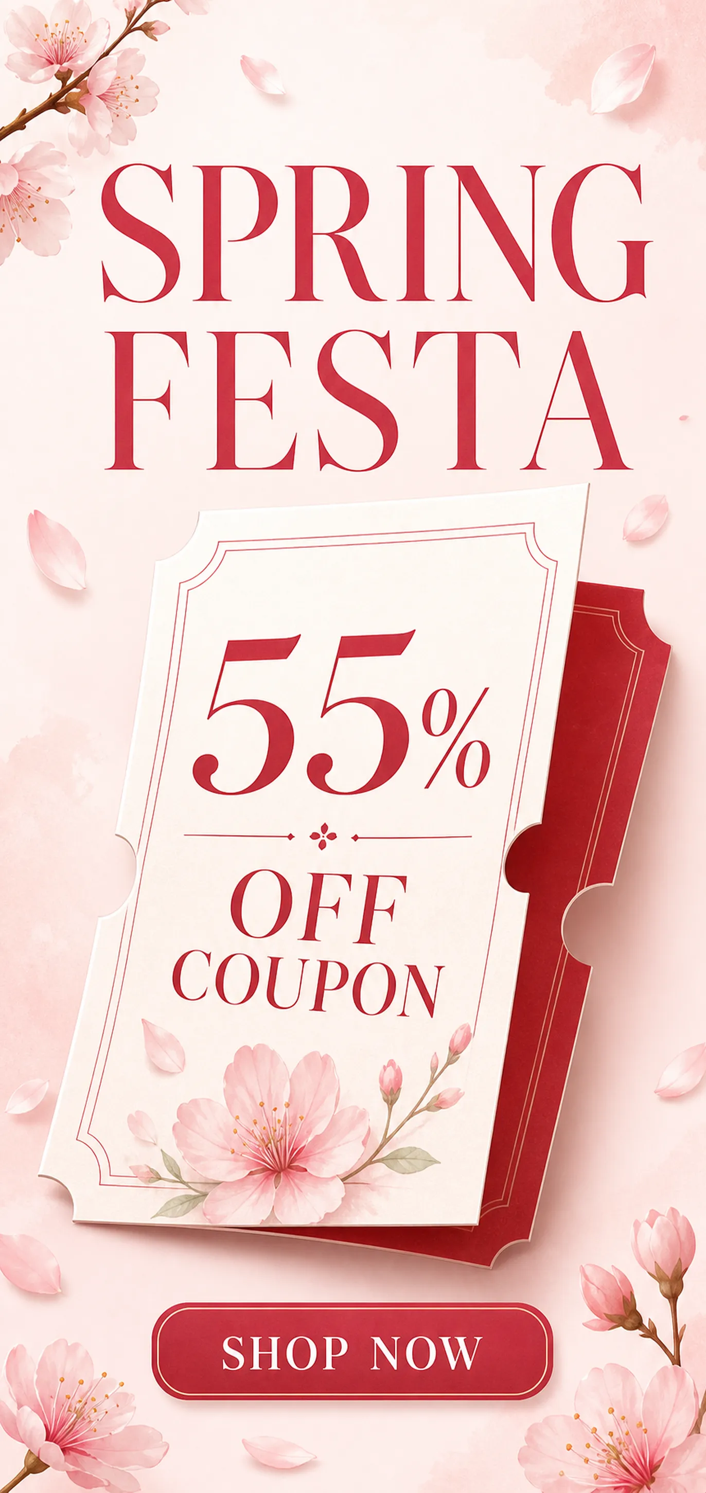 Spring Festa 55% Off Coupon Banner｜AI Image Generation Prompts