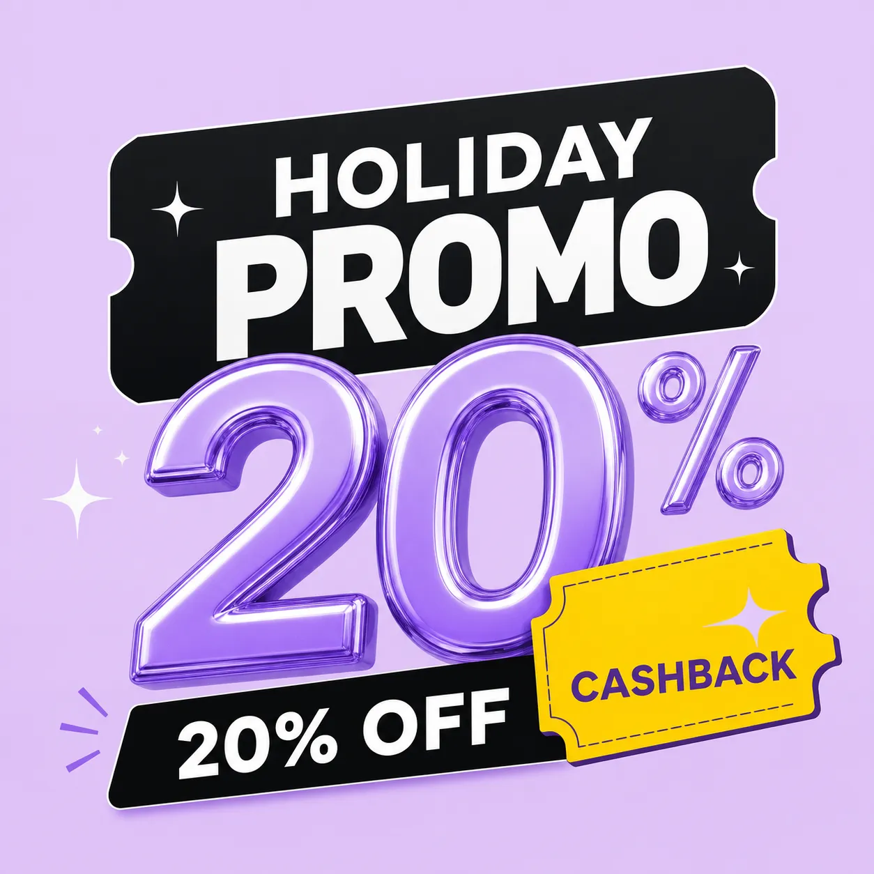 Holiday Promo 20% Off Cashback Ticket Design｜AI Image Generation Prompts