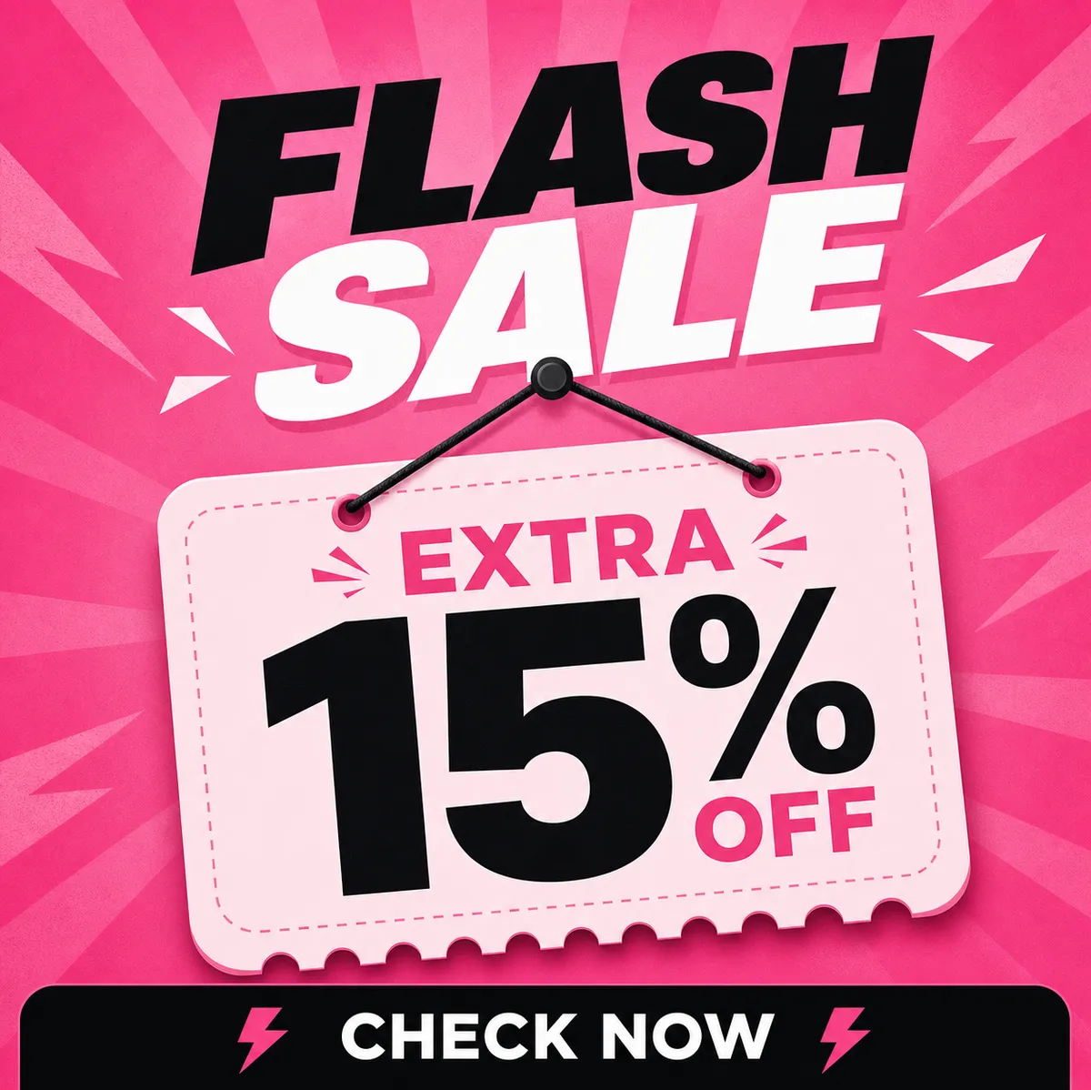 Flash Sale Extra 15% Off Promotional Banner｜AI Image Generation Prompts