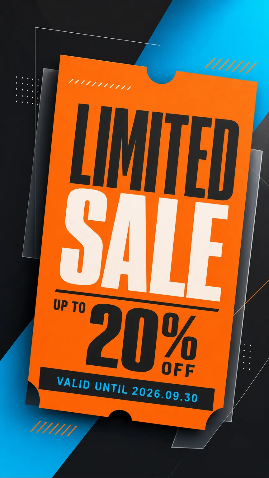 Limited Sale 20% Off Orange Ticket Poster｜AI Image Generation Prompts