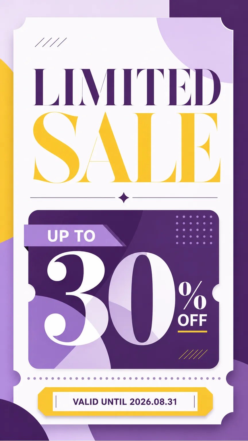 Limited Sale Up To 30% Off Purple Banner｜AI Image Generation Prompts