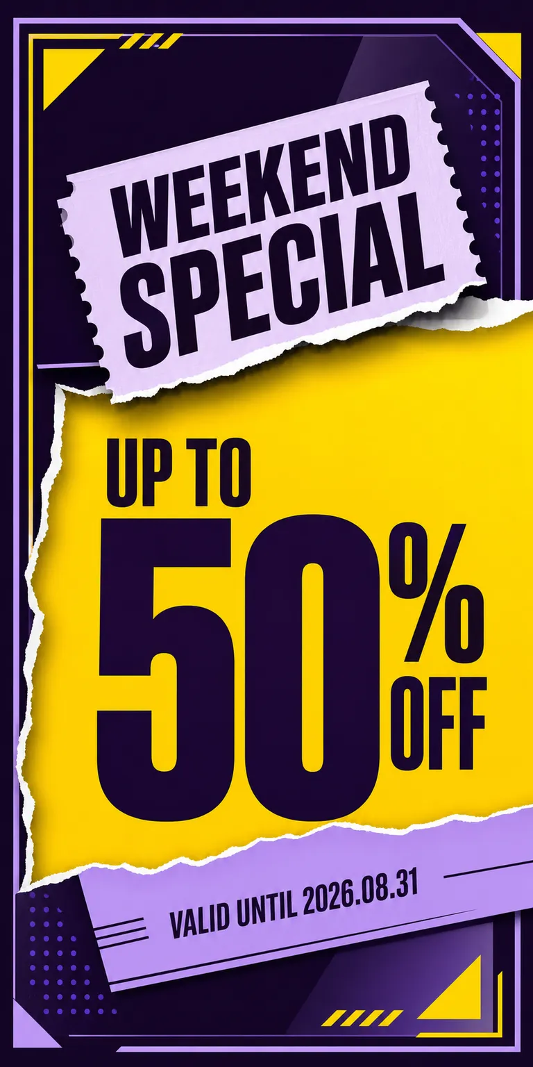 Weekend Special Up To 50% Off Promotional Poster｜AI Image Generation Prompts