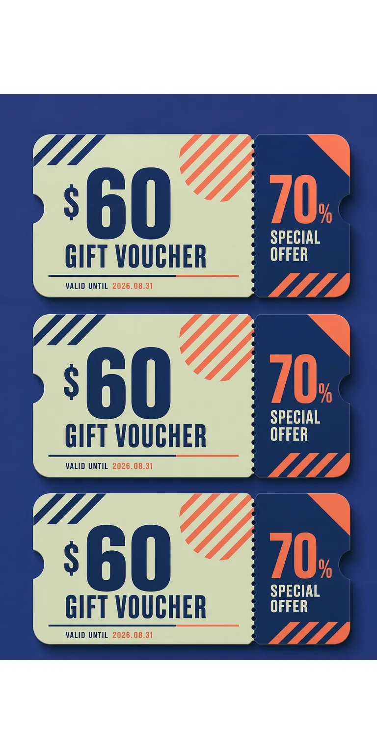 60 Dollar Gift Voucher and 70% Special Offer Design｜AI Image Generation Prompts