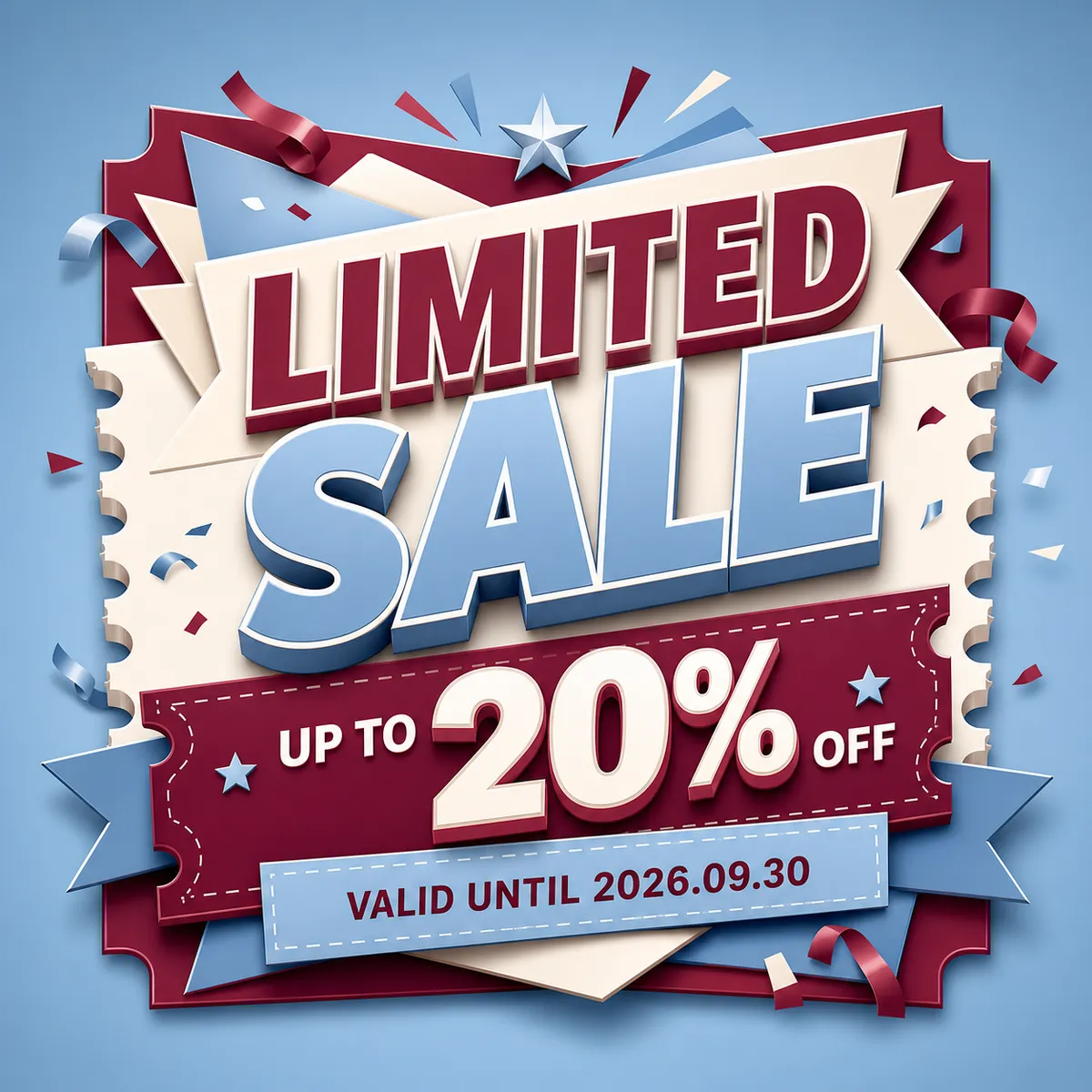 Limited Sale Up To 20 Percent Off 3D Banner｜AI Image Generation Prompts