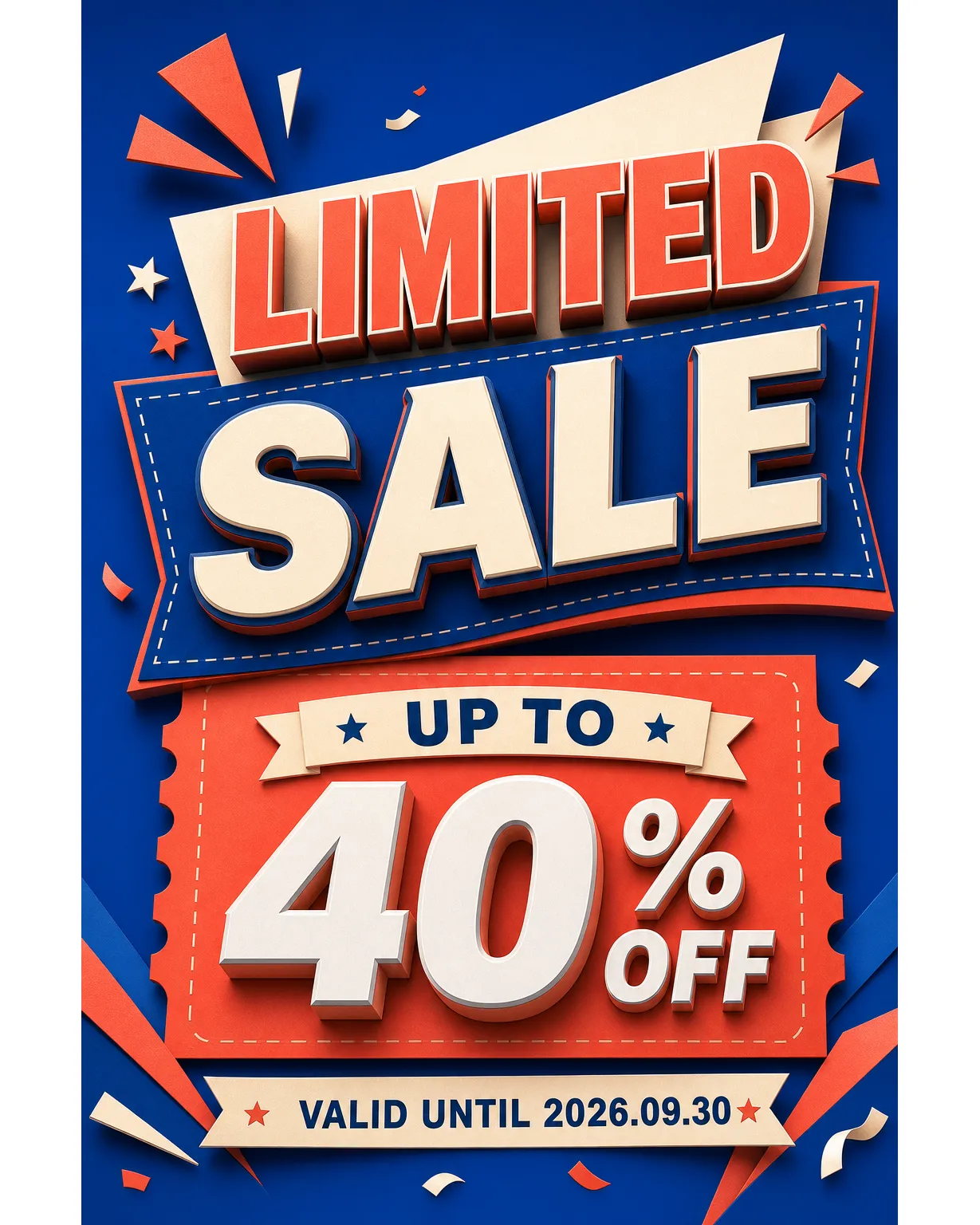 Limited Sale Up To 40% Off 3D Promotional Poster｜AI Image Generation Prompts