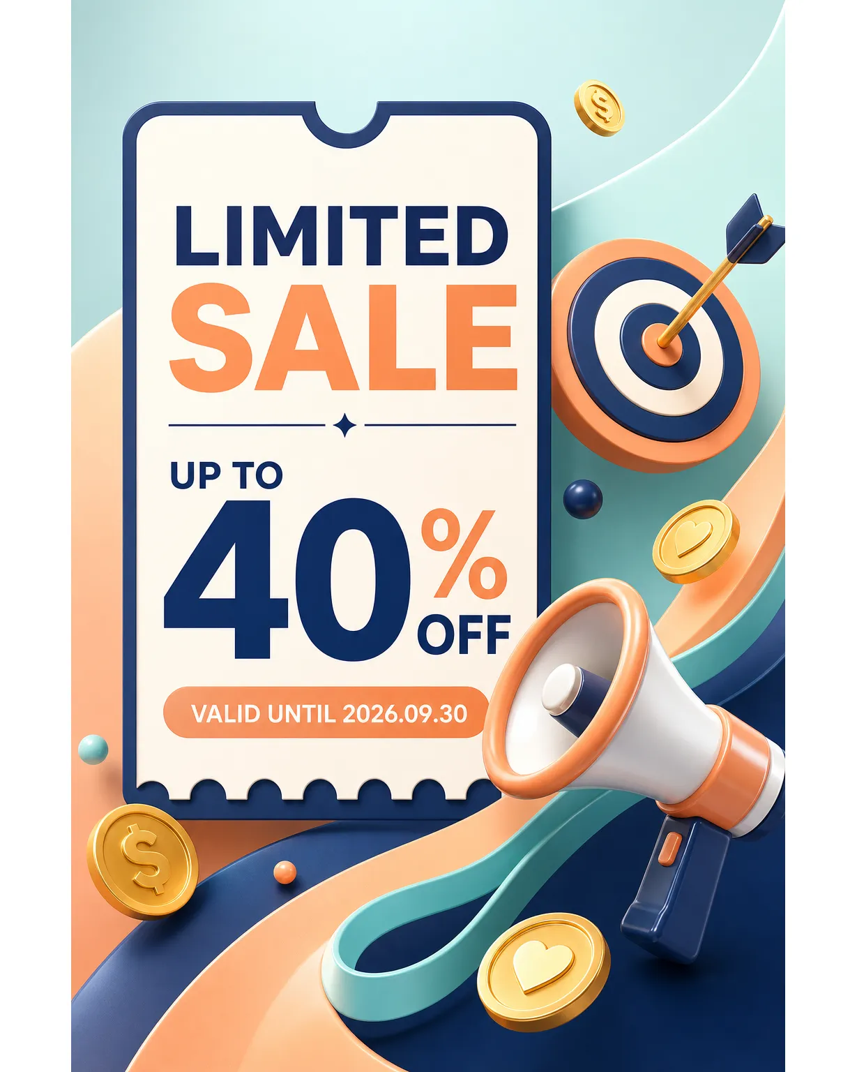 Limited Sale 40% Off 3D Promotional Poster with Megaphone｜AI Image Generation Prompts