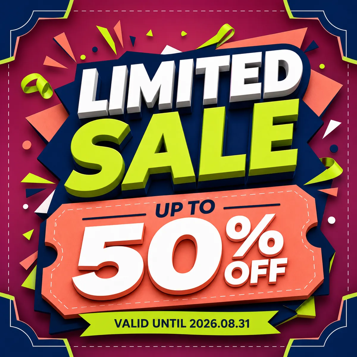 Limited Sale Up To 50% Off Colorful 3D Banner｜AI Image Generation Prompts