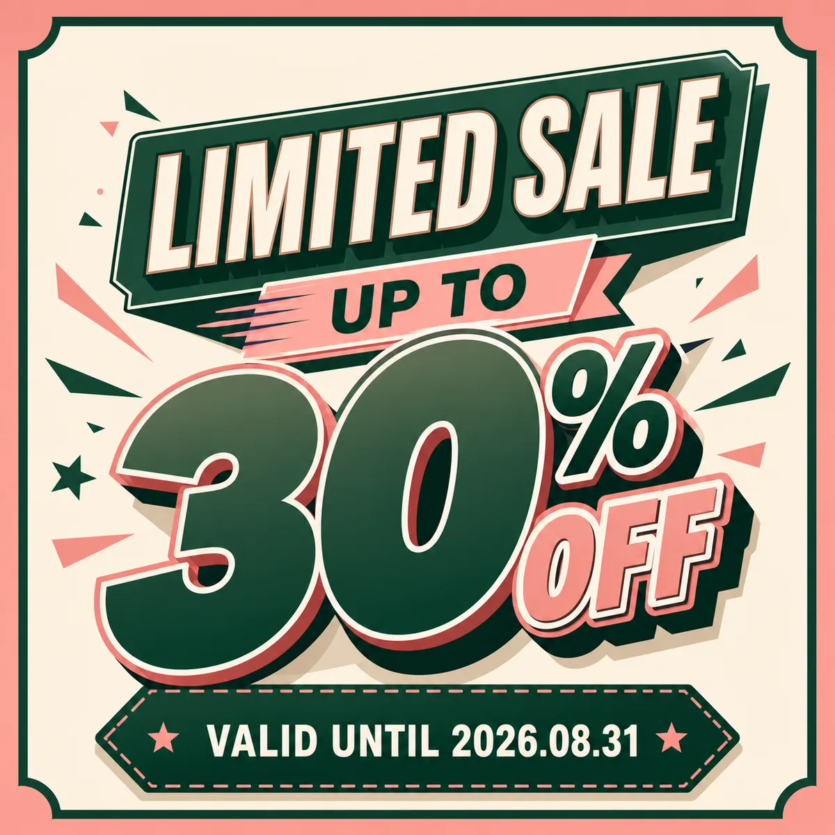 Retro Limited Sale Banner Up To 30% Off｜AI Image Generation Prompts