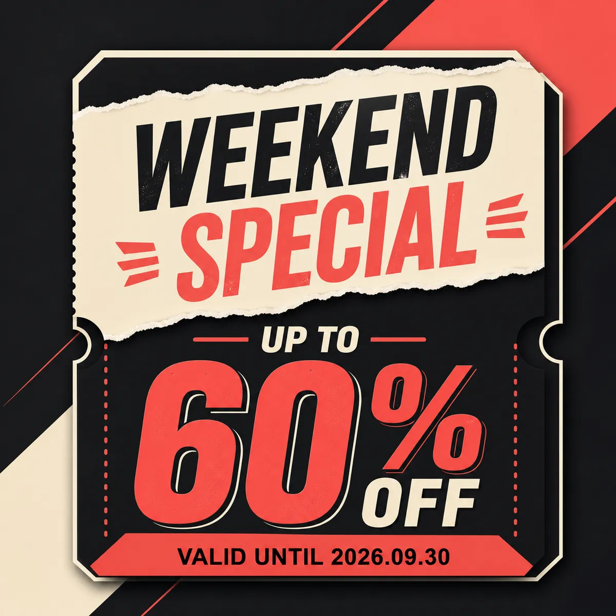 Weekend Special Up To 60% Off Discount Banner｜AI Image Generation Prompts