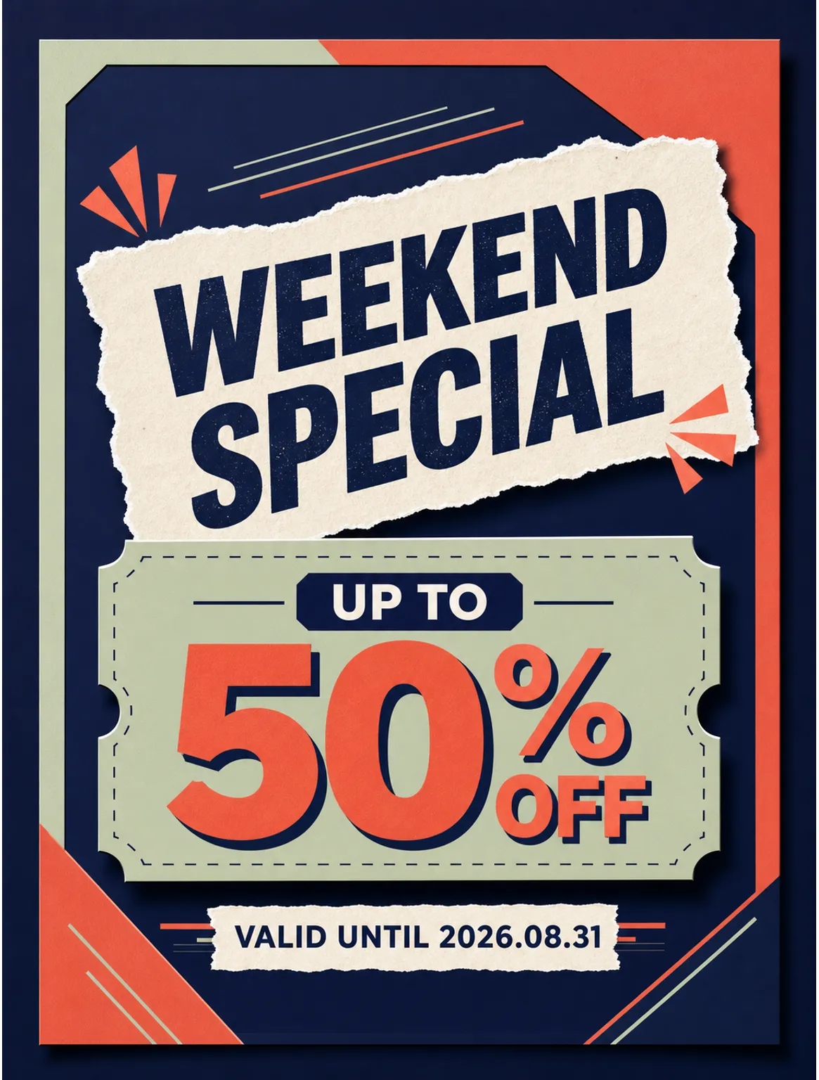 Weekend Special Sale Poster With 50% Discount｜AI Image Generation Prompts
