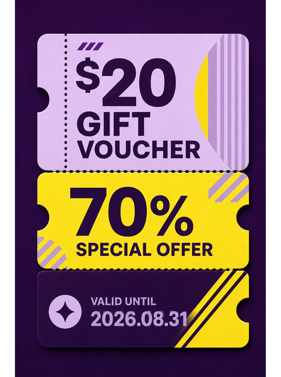 $20 Gift Voucher with 70% Special Offer Design｜AI Image Generation Prompts