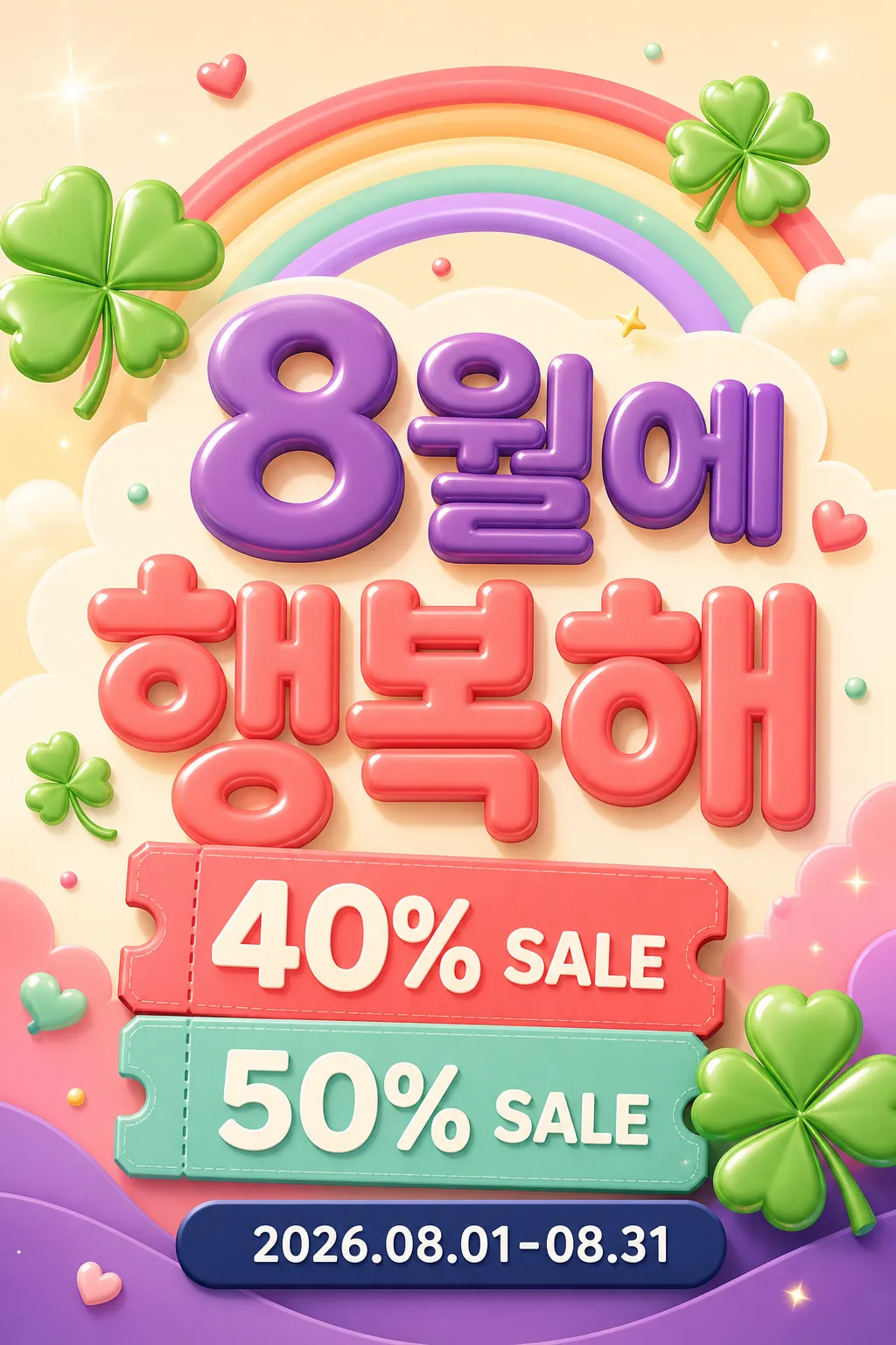Colorful August Sale Poster with Shamrocks and Rainbow｜AI Image Generation Prompts
