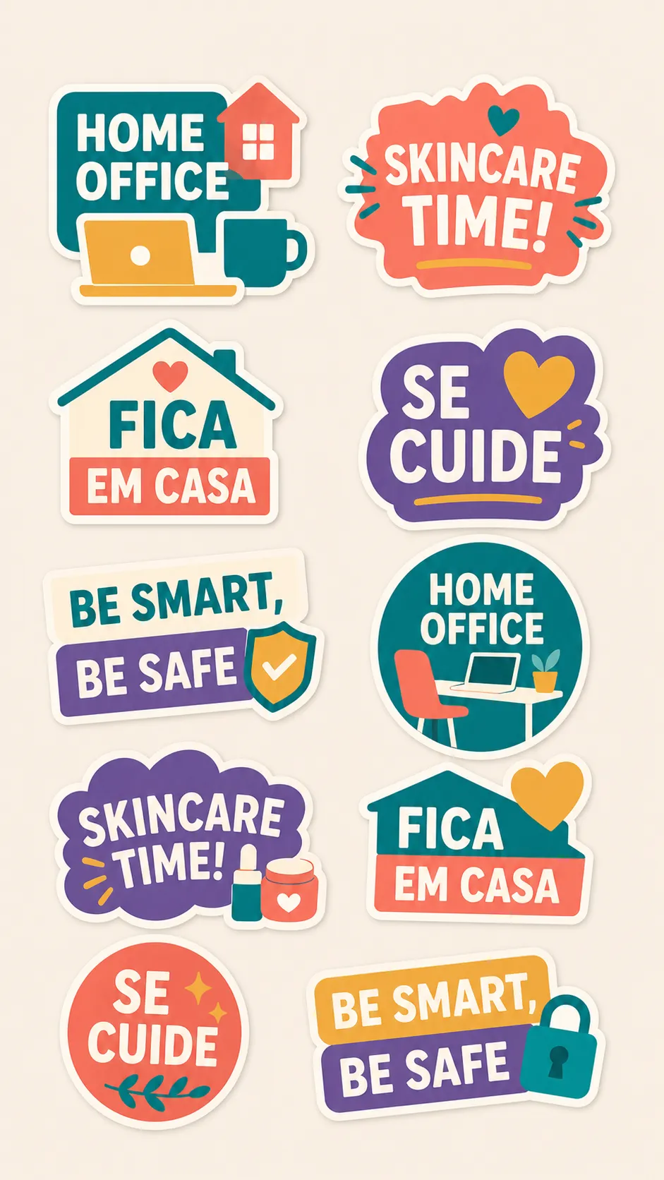 Colorful lifestyle and safety stickers set｜AI Image Generation Prompts