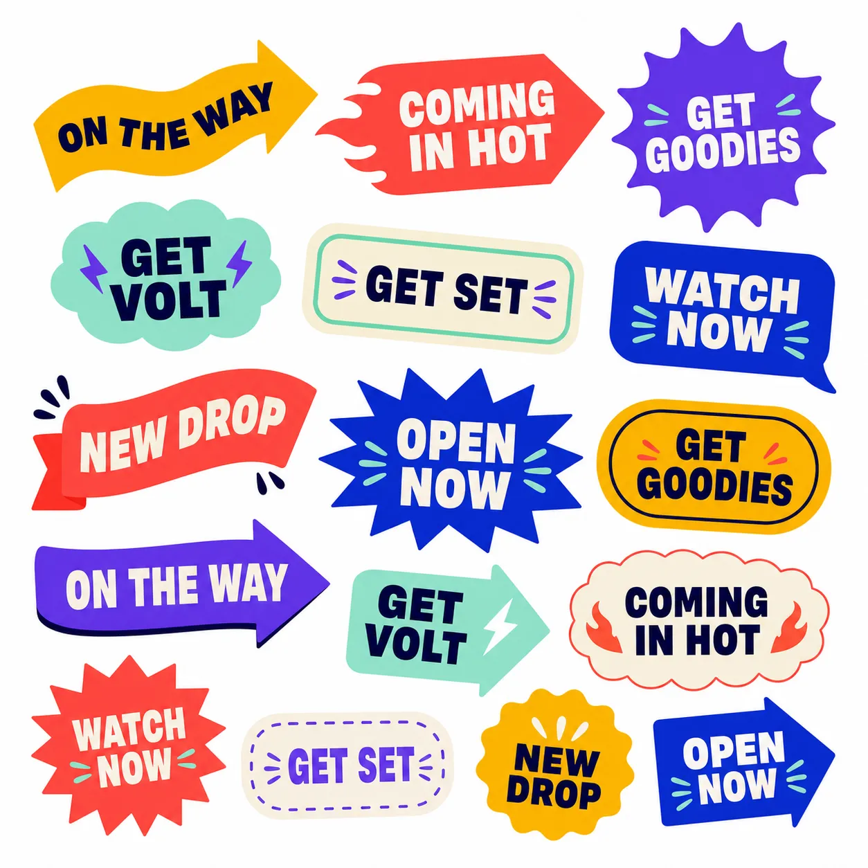 Colorful Promotional Stickers and Badges Set｜AI Image Generation Prompts