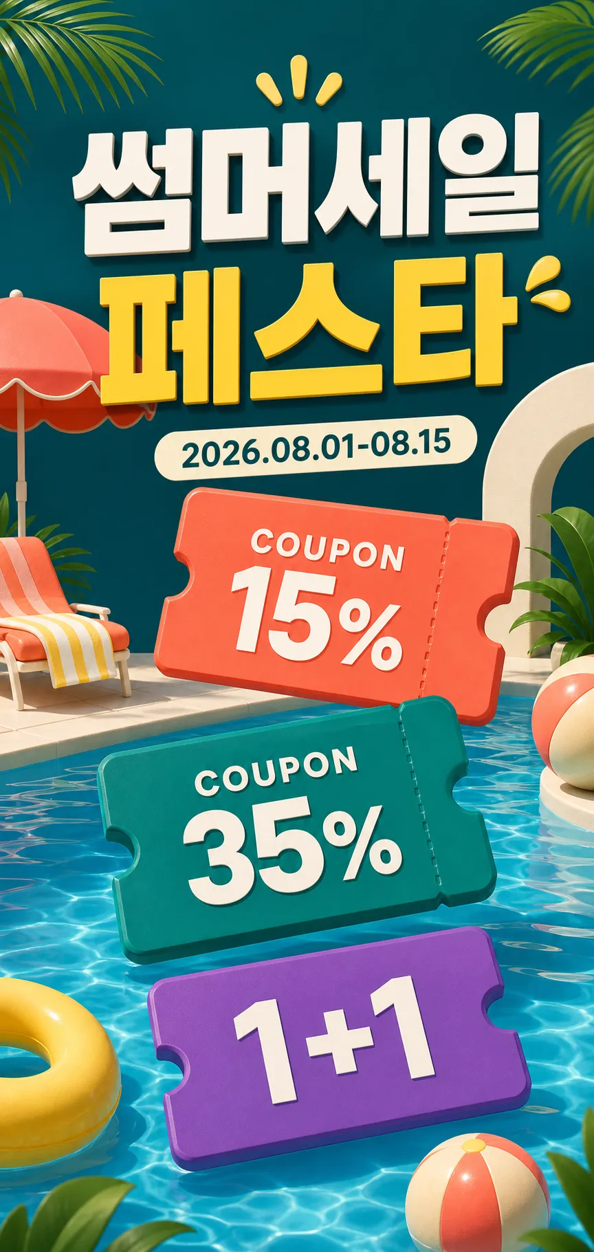 Summer Sale Festa Pool Coupon Poster｜AI Image Generation Prompts