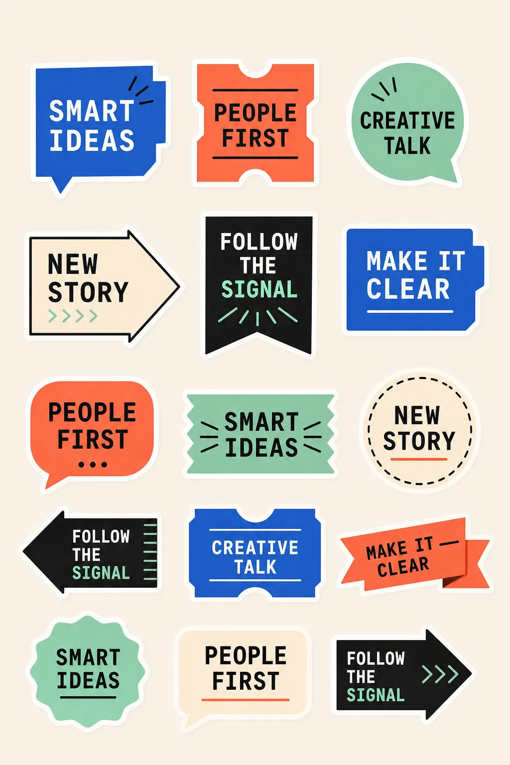 Colorful creative text stickers set design｜AI Image Generation Prompts