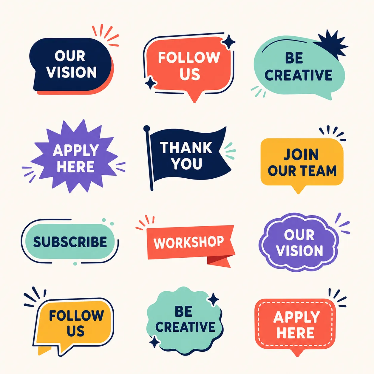 Colorful Speech Bubbles and Badges Collection｜AI Image Generation Prompts