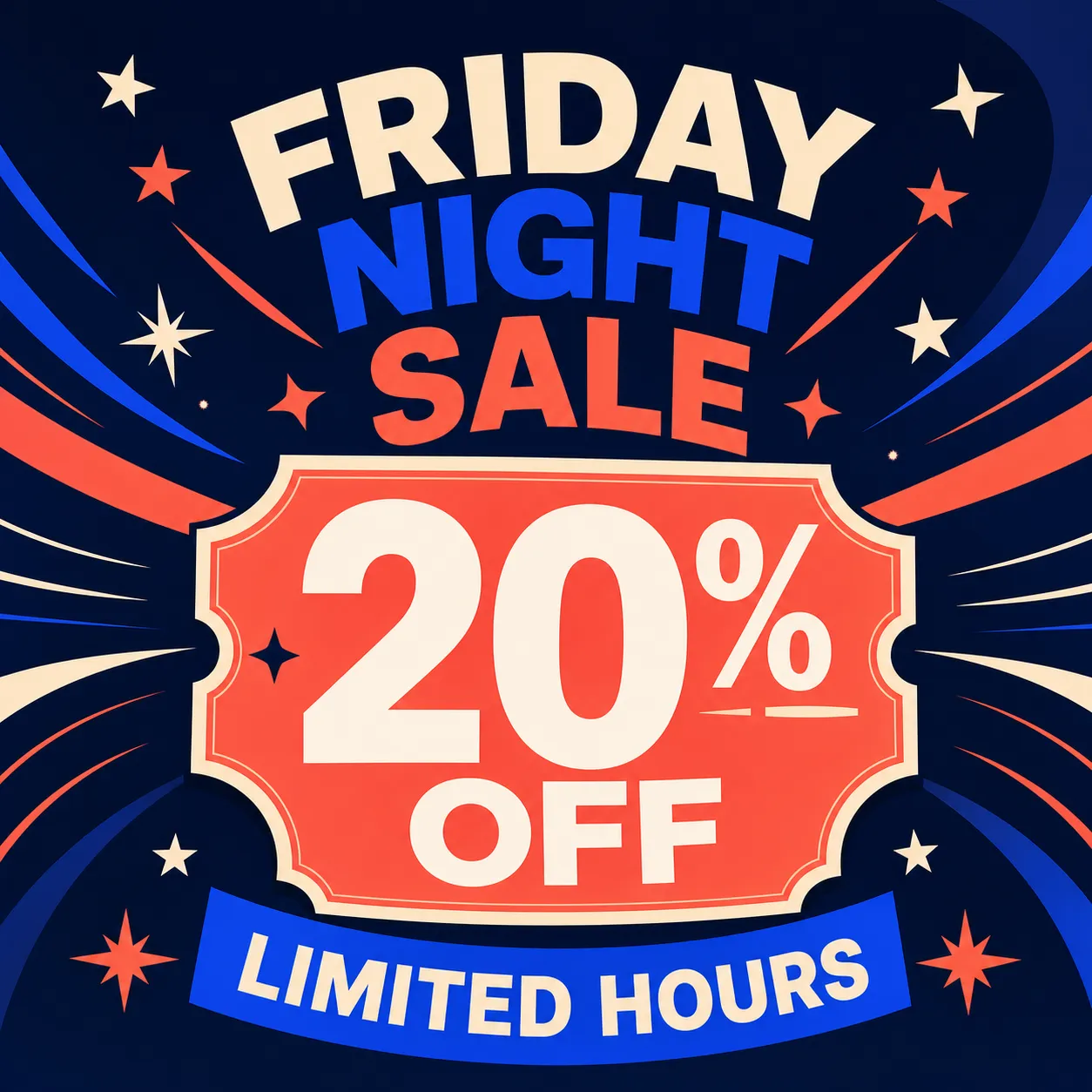 Friday Night Sale 20% Off Limited Hours Banner｜AI Image Generation Prompts