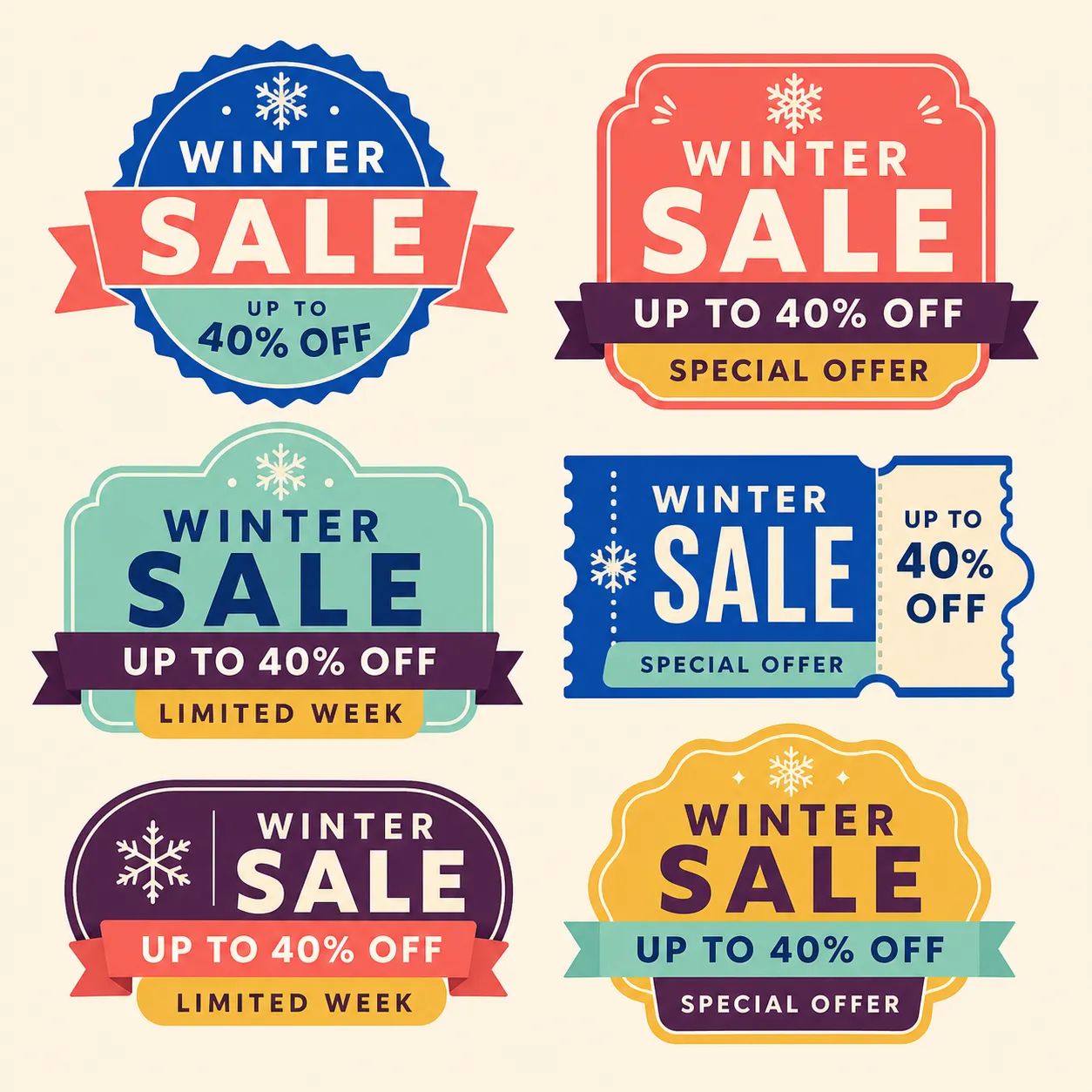 Colorful Winter Sale Badges and Labels Collection｜AI Image Generation Prompts
