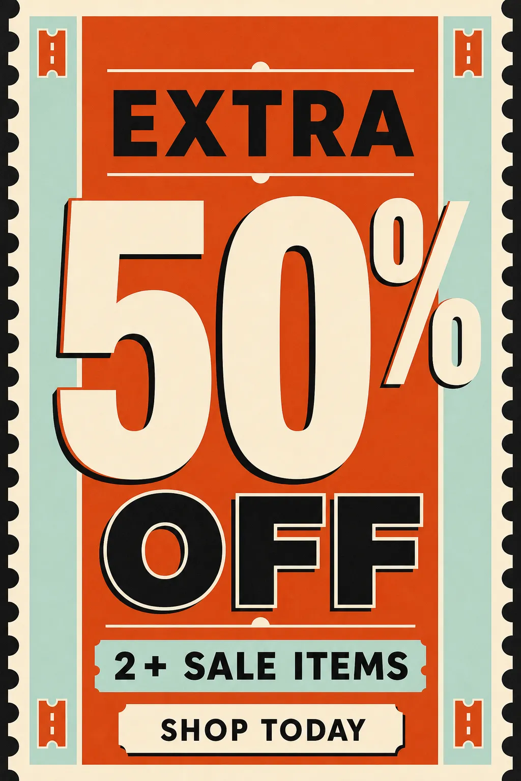 Retro Extra 50% Off Sale Ticket Poster｜AI Image Generation Prompts