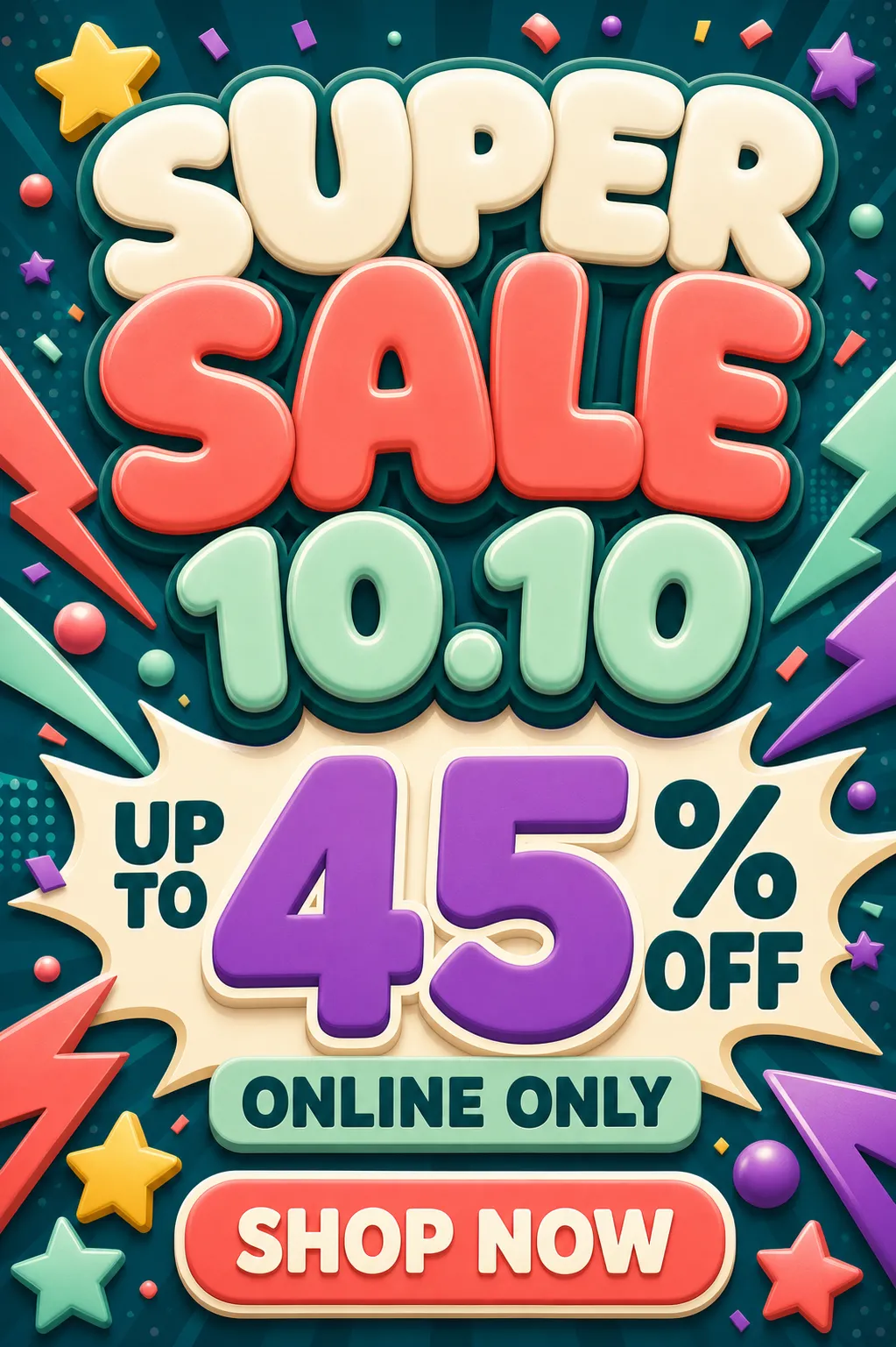 Colorful 3D Super Sale 10.10 Discount Banner｜AI Image Generation Prompts
