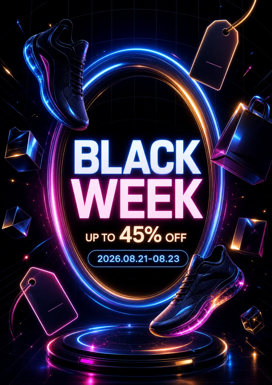 Black Week Sale Neon Sneakers Poster｜AI Image Generation Prompts