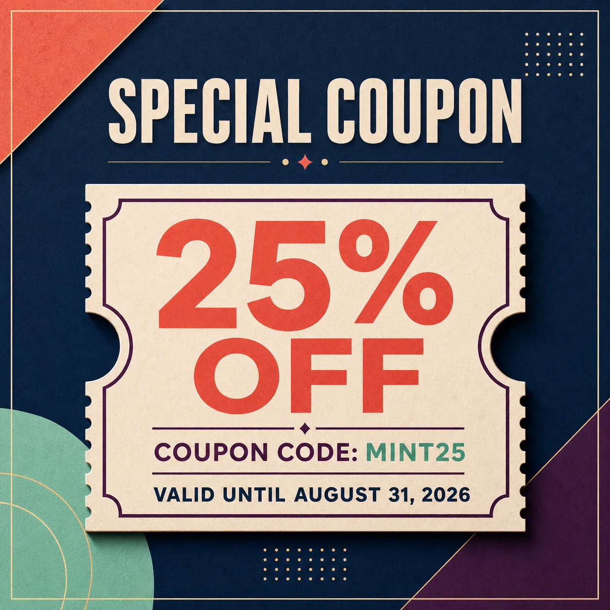 Special Coupon 25% Off Discount Ticket Design｜AI Image Generation Prompts