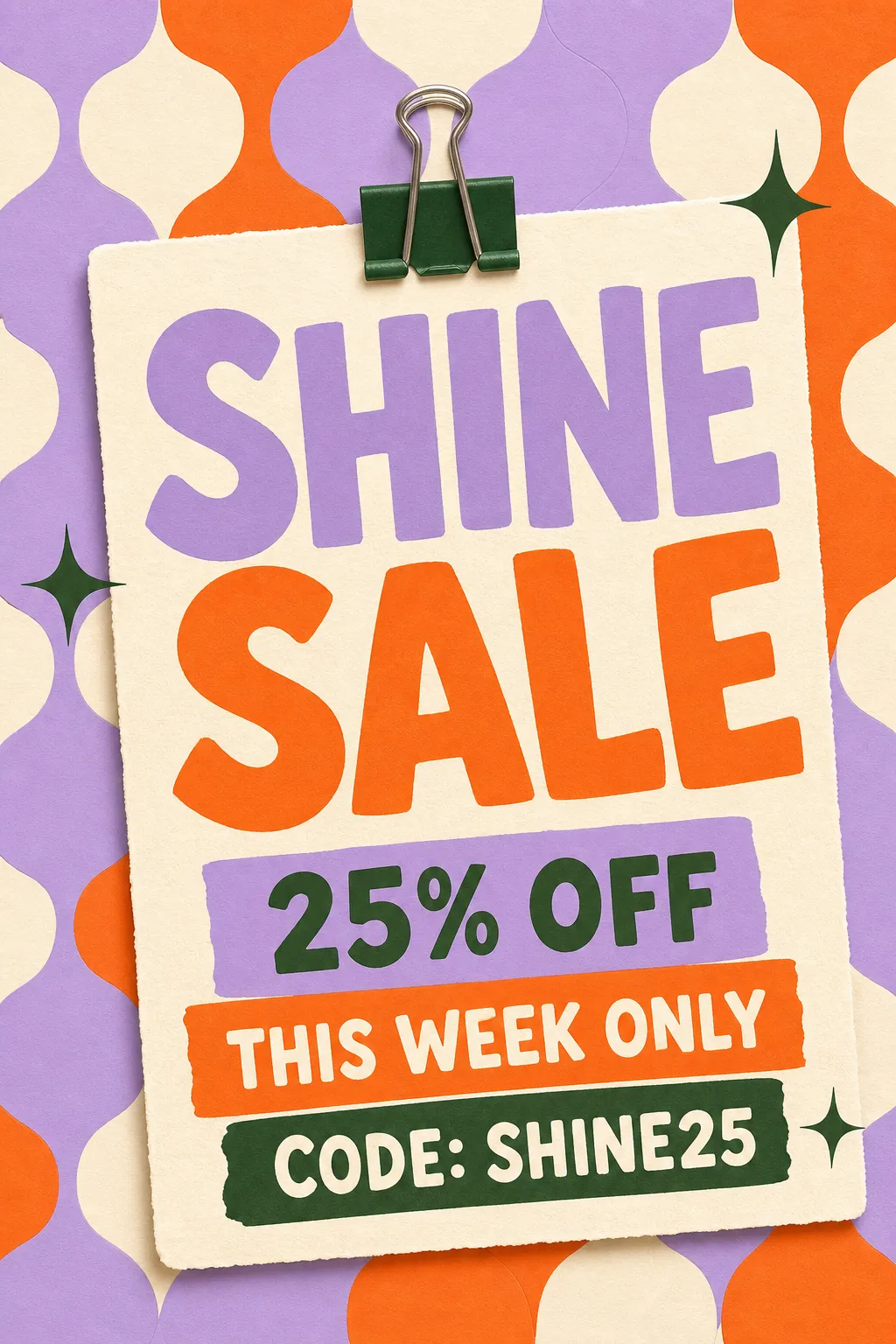 Shine Sale Retro Poster with 25% Off Discount｜AI Image Generation Prompts