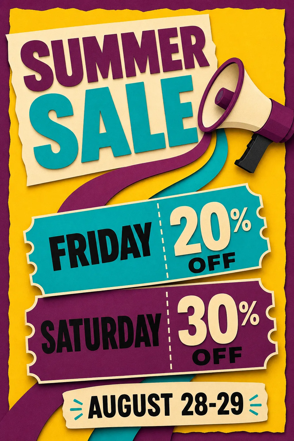 Summer Sale Poster with Megaphone and Discount Tickets｜AI Image Generation Prompts