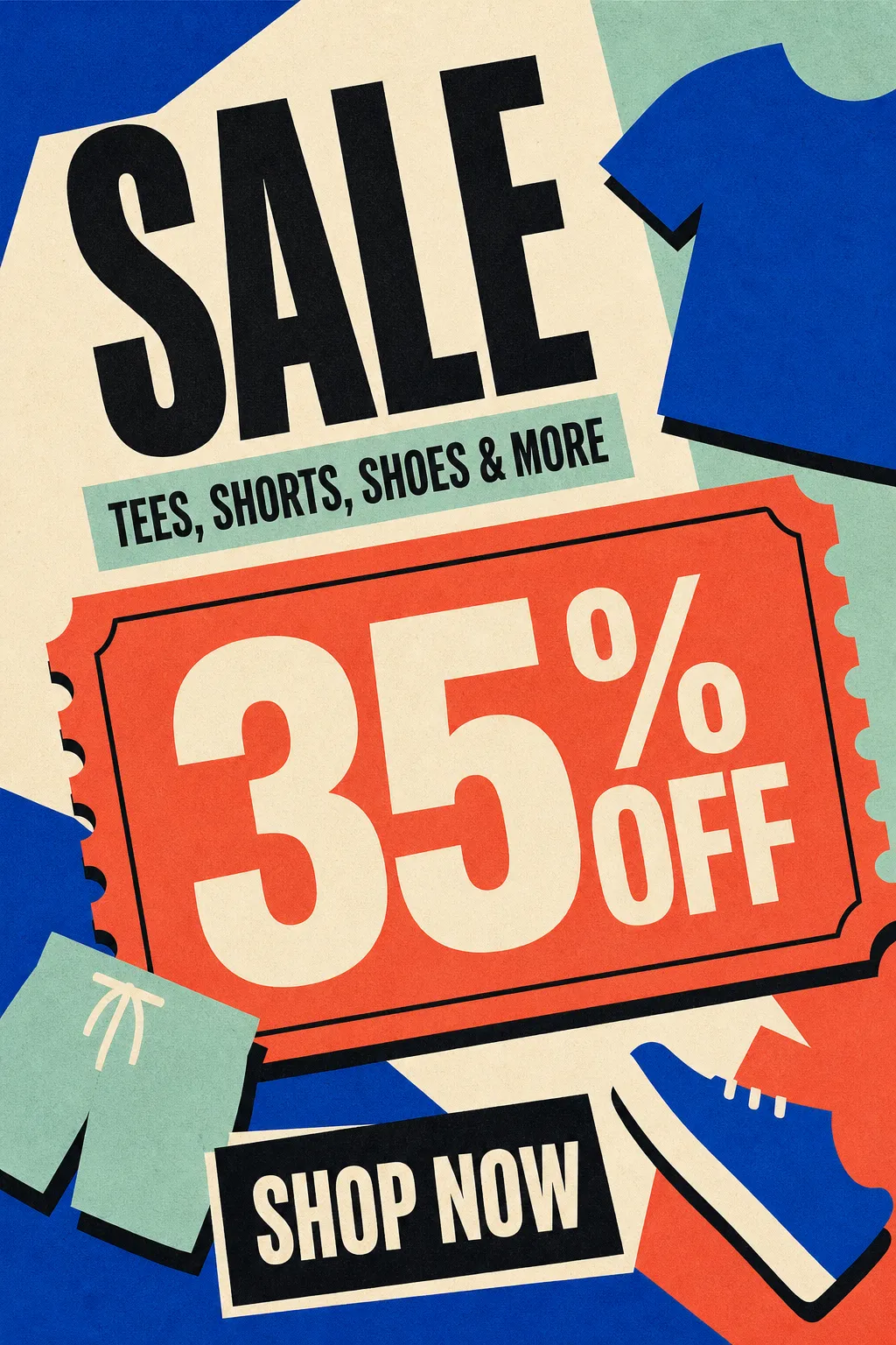 Retro Sale Poster for Tees, Shorts, and Shoes｜AI Image Generation Prompts