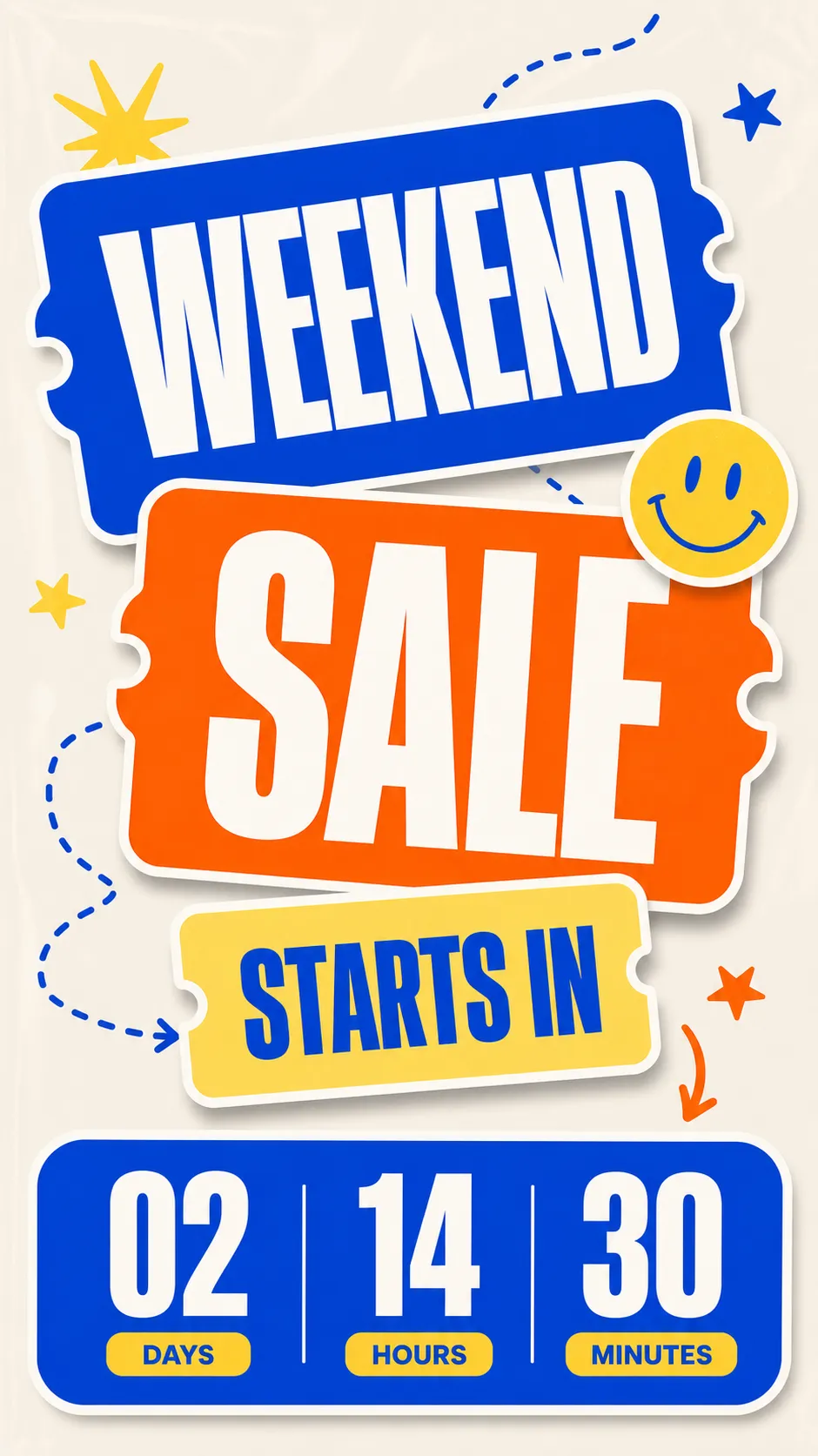 Weekend Sale Starts In Countdown Timer Graphic｜AI Image Generation Prompts