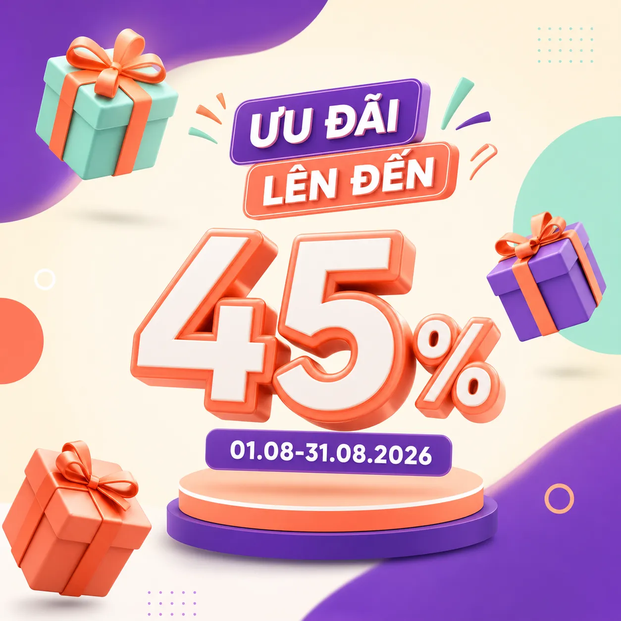 45% Discount Sale Banner with 3D Gift Boxes｜AI Image Generation Prompts