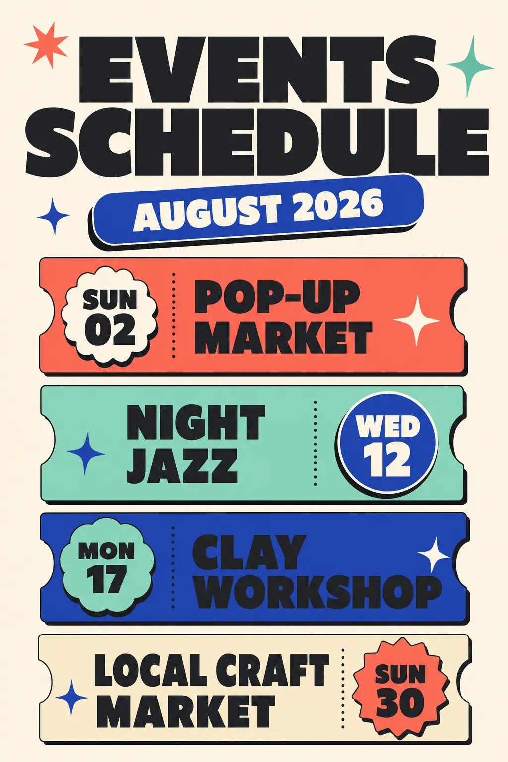 August 2026 Events Schedule Retro Poster｜AI Image Generation Prompts
