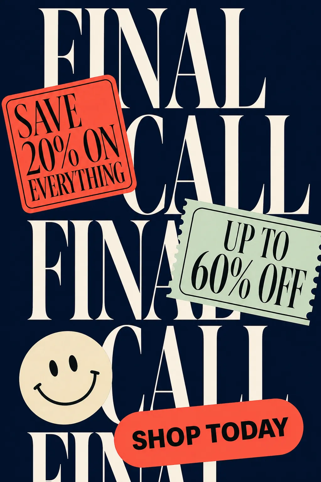 Final Call Sale Poster with 20% and 60% Off｜AI Image Generation Prompts